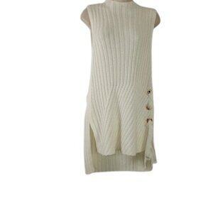Jennifer Lopez Womens Hi Lo Ribbed Tunic Sweater Marshmallow Cream Lace Up M New